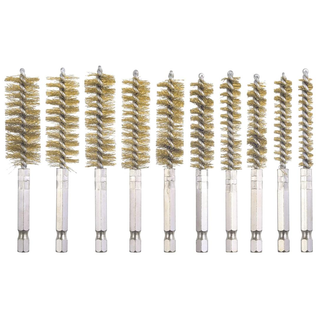 10 Pack Bore Brush for Drill, Brass Bore Brush Drill, Stainless Steel Bore Cleaning Brush Set 1/4 Inch Hex Shank for Power Drill Impact Driver