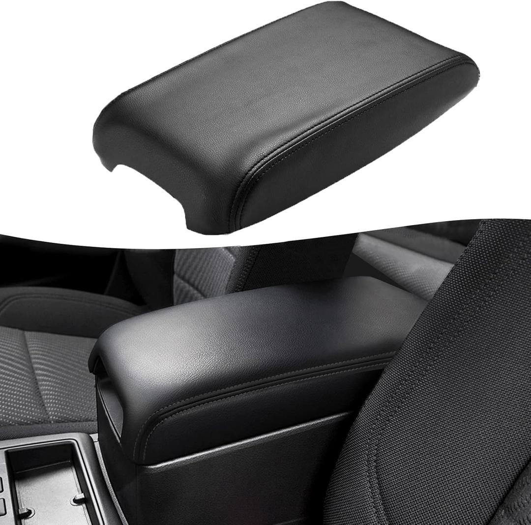 KBH Center Console Armrest Cover Replacement for Toyota Camry 2012 2013 2014 2015 2016 2017, Vinyl Leather, Car Arm Rest Lid Skin Upholstery, Black (Leather Part Only)