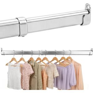 Oval Closet Rods for Hanging Clothes, 24 to 47 Inches Stepless Extendable Stainless Steel Closet Pole, Heavy Duty Clothes Rod for Closet Wardrobes Laundry RV, Chrome