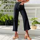 Womens Wide Leg Jeans Woman High Waisted Stretchy Baggy Cropped Denim Pants (Large, Black)