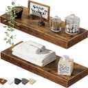 QEEIG Bathroom Floating Shelves for Wall - 15.7" Wall Mounted Shelf Over Toilet Farmhouse Home Decor Display Bookshelf Small 15.7 x 6.7 inch Set of 2, Rustic Brown (008-40BN)