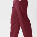 Womens Elastic Waist Ankle Pants Baggy Curved Tapered Leg Barrel Travel Pants with Pockets, S