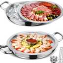 2-Set 12 Inch Shrimp Cocktail Serving Dish with Ice Tray, Cold Chilled Serving Trays, Cooling Platter Charcuterie Board for Appetizer Oyster Salad Buffet Parties, Dishwasher Safe, Stainless Steel