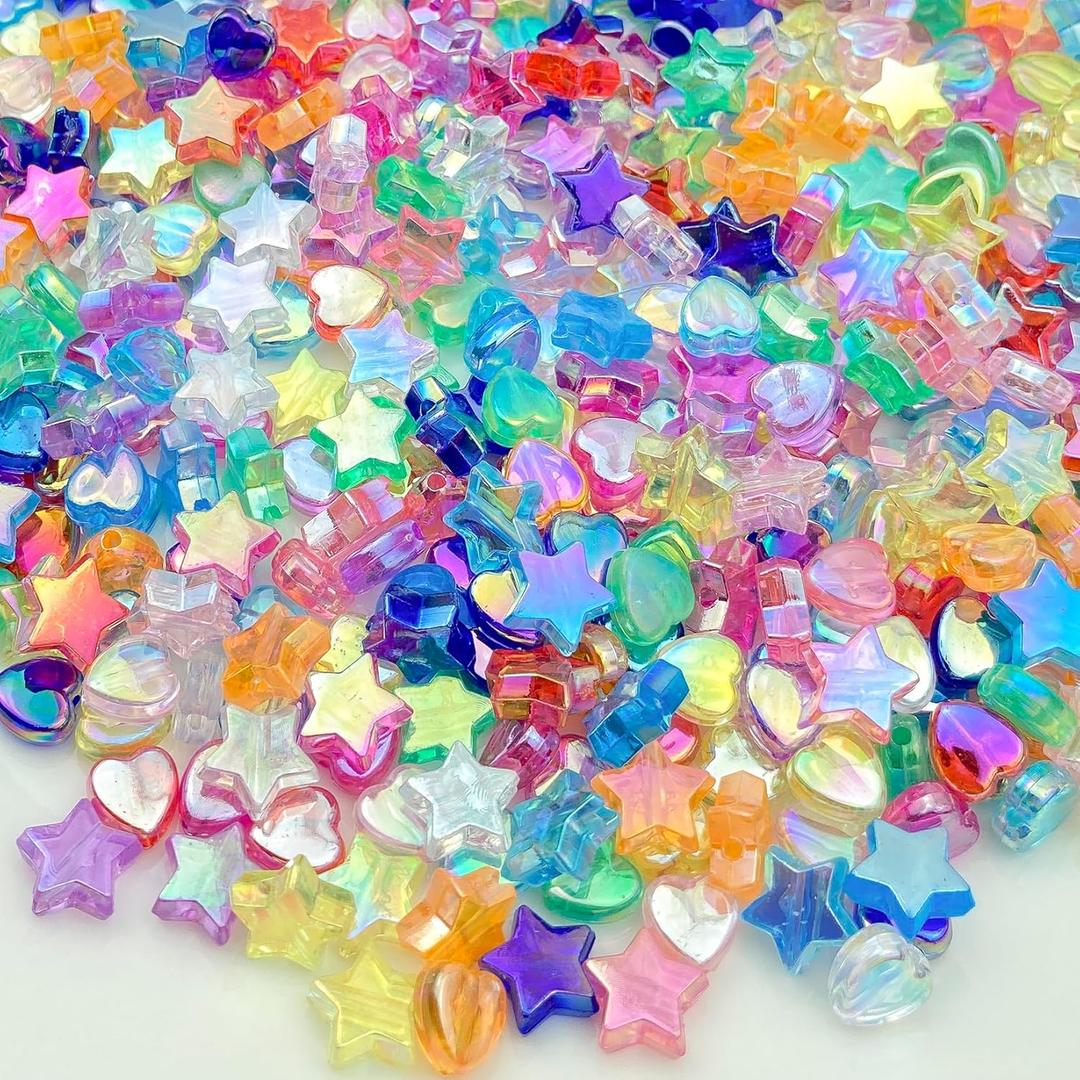 450 Pcs Acrylic Beads - Mixed Colors AB Crystal Star Heart Beads for Jewelry Making DIY Bracelet Necklace Earrings