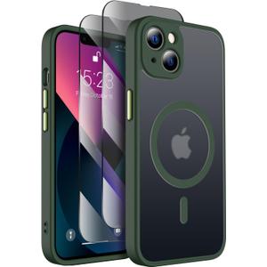 SEXYMOM Magnetic for iPhone 13 Case with Privacy Screen Protectors X2 - Upgraded Camera Protection - Compatible with Magsafe, 21ft Drop Tested, Slim Fit Translucent Matte Phone Case - Dark Green