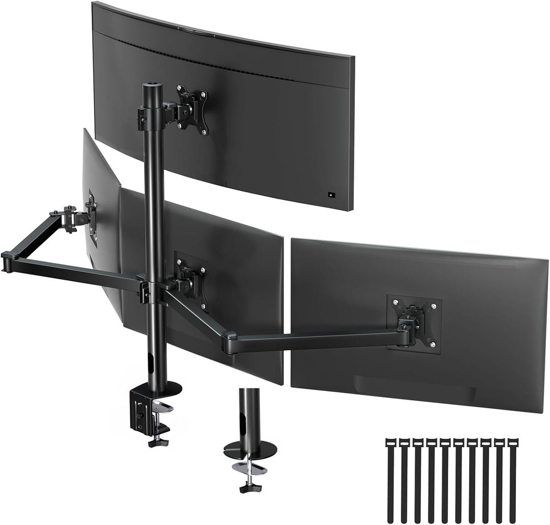 Quad Monitor Mount for 17-32 Inches - Fully Adjustable Heavy Duty 4 Monitor Arm Desk Mount, Max Load 22lbs per Screen, Clamp/Grommet, VESA 75/100 mm, Black