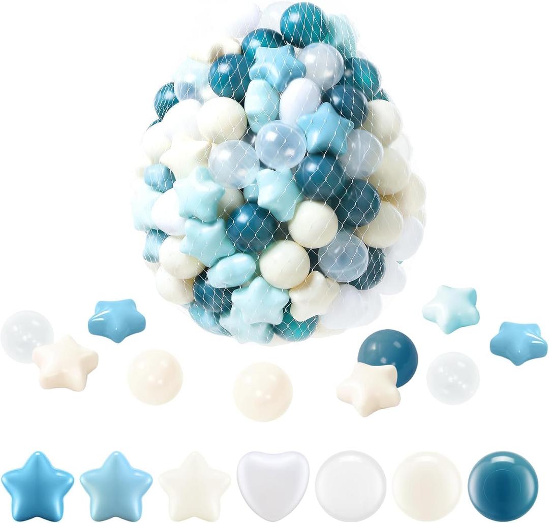 Ball Pit Balls, Safe Non-Toxic BPA-Free Crush-Proof Plastic Balls for Toddlers, Gift for Kids Birthday & Christmas, for Indoor Playpens, Party Decorations & Amusement Activities (100PCS, Ball and Star)