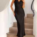 Women's 2026 Summer Satin Backless Elegant Dress for Wedding Guest Silk Sleeveless Cowl Neck Party Formal Maxi Dresses (Black, M)