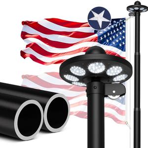 10 Gauge Flag Pole for Outside House 120 MPH, Heavy Duty Flagpole Hardware Kit 3mm Thick with Solar Light, 20FT Black with 1 Flag for In Ground Use