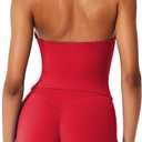 RXRXCOCO Halter Workout Sets for Women 2 Piece V Neck Tank Tops Hidden Scrunch Booty Shorts Gym Outfits with Pockets (Small, Red)
