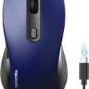 TECKNET Rechargeable Bluetooth Mouse, [ USB + BT5.0 + BT3.0 ] Wireless Mouse, Ergonomic Design, Silent Click, 6-Level 4800 DPI Wireless Mice, 3-Device Switching for Laptop, Computer, MacBookBlue
