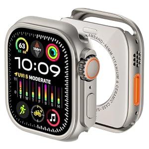 amBand for Apple Watch Series 11 10 46mm Metal Case Men, W1 Rugged Protective Bumper [Turn iWatch into Ultra 3/ 2/ 1 Look] with Back Cover, Upgrade Conversion Kit Stylish Protector - Natural Titanium