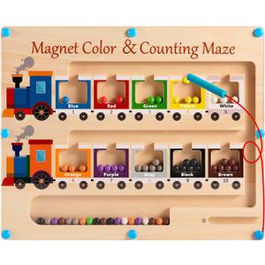 Poycuna Magnetic Color and Number Maze Board Wooden Montessori Fine Motor Skills Toys for 3 4 Year Old Preschool Learning Activities Classroom Must Haves Sorting Travel Toys for Toddlers Boys Girls