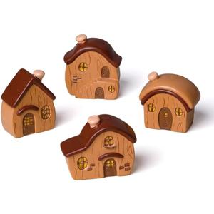 4PCS Forest Fairy Tale Mini House Figurines, Resin Miniature Cottage Ornaments for Dollhouse Decor, Desktop Display, Fairy Garden Scene