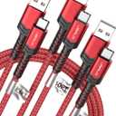 JSAUX USB C Cable Fast Charging, 3-Pack (10ft+6.6ft+3.3ft) USB A to Type C Charge Cord for iPhone 17/17 Pro/17 Pro Max, iPhone 16/16 Pro/16 Pro Max, Samsung Galaxy S21 S20 Note 20, USB C Charger(Red)