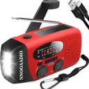 2000mAh SOS Alarm Emergency AM FM Weather Radio, 3LED Type-C Hand Crank Solar Battery Operated Portable Wind Up Radio Flashlight, Cell Phone Charger Survival Kit (Red)