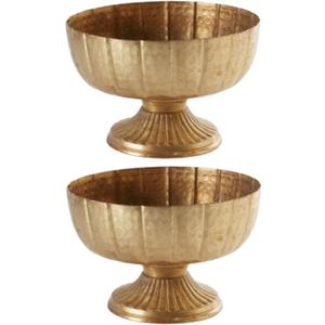2 Pcs Distressed Gold Metal Compote Bowl Compote Golden Vase Centerpieces for Table Pedestal Vase for Wedding Birthday Party Anniversary Indoor Outdoor Activity, 8" Diameter