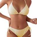 SweatyRocks Women's 2 Piece Bikini Set Striped Halter Triangle Swimsuit Backless High Cut Cheeky Bathing Suit (Yellow, L)