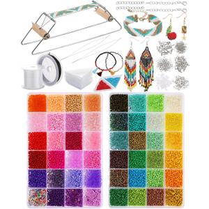 Jexine Bead Loom Kit for Adults 24000 Pcs Beading Loom Supplies with 48 Color 2 mm Glass Seed Bead Bracelets Christmas Jewelry Earring Making Tools Gifts for Women DIY Craft