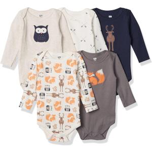 Hudson Baby baby-boys Cotton Long-sleeve Bodysuits 5-pack (3-6 Months, Gray Forest)