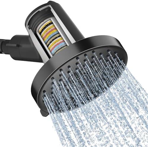 SR SUN RISE Filtered Shower Head - High Pressure Rain Shower Head with 20-Stage Filterr, 6 Spray Modes for Hard Water Softener, Remove Chlorine & Heavy Metals (Black, 5.5 Inch Round)