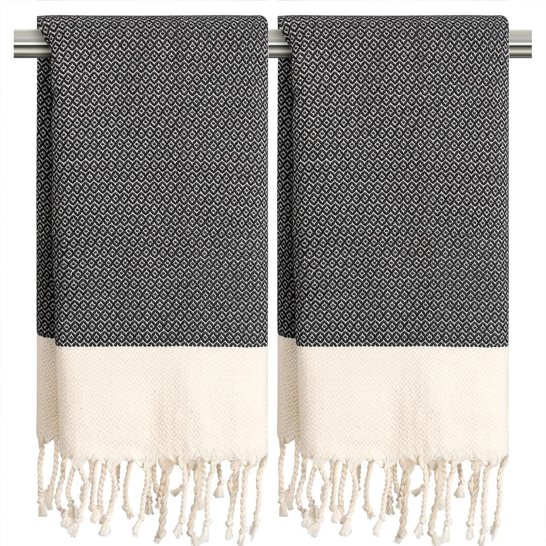 Сabanana Hand Towels for Bathroom - 2-Pack,16x40 Inch-100% Cotton,Turkish Bathroom Hand Towels,Super Absorbent & Quick-Dry Soft for Bath, Kitchen, Spa, Face, Hair, Dishcloth (New Black)