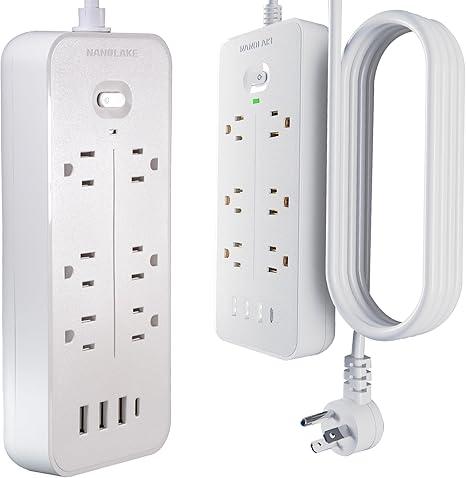 6 Outlet Surge Protector Power Strip with USB Ports Includes USB C,6ft Extension Cord,1700 Joules,Outlet Extender,Versatile,Compact,Ideal for Home Office & Gaming Room,White