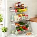 2 Pcs Stackable Fruit Basket with Lid for Kitchen Counter Storage Basket with Drawer Mesh Wall Hanging Wire Baskets with Lid Metal Vegetable Container for Kitchen 13.8 x 8.3 x 9.8''(White)