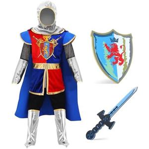 G.C Kids Knight Costume Toddler Boy Dress Up Clothes Medieval Costumes with Cape Toys Accessories Halloween Cosplay Gifts, Size: 120 (5-6 Years)