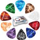 60 Pack Guitar Picks with Organizer Storage Box, 0.5 0.58 0.75 0.84 1.0 1.2mm Includes Thin Medium Heavy Thickness, Variety Colorful Celluloid Plectrums for Bass Electric Acoustic Guitars Ukulele