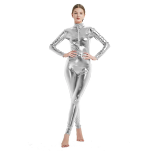 Full Bodysuit Womens Shiny Metallic Without Hood Gloves Socks Chest Zipper Adult Costume Zentai
One Size