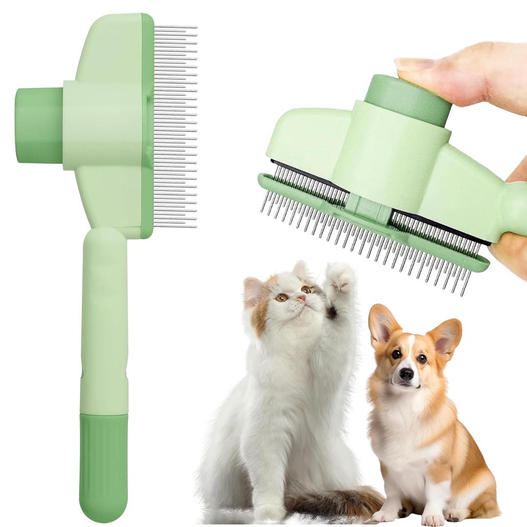 3 x Cat Comb Dog Comb Pet Hair Removal Tool Flea for Cats and Dog Lice Cat Brush with Release Button Self-Cleaning with Long & Short Stainless Steel Metal Teeth for Shedding