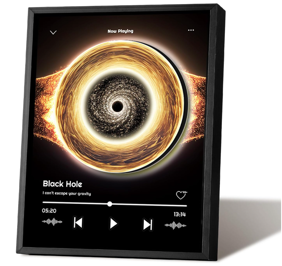 Music Picture Frame Bluetooth Speaker - Rotating Turntable Wireless Speaker Song Plaque, Light Up Music Plaque Art Paintings Frame with LED Light, Home Desk Decor Gifts for Men & Women (Black Hole)