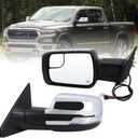Left Driver Side Mirror Compatible With 2019 2020 2021 2022 2023 2024 2025 2026 Ram 1500 With Power Folding Heated Turn Signal Puddle Light Temperature Sensor Chrome Replace#68462769AB(8+6Pins)