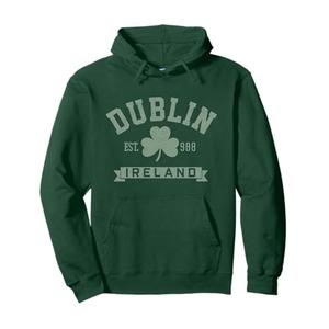 Dublin Ireland Shamrock Irish St. Patricks Day Dark Green Pullover Hoodie Large