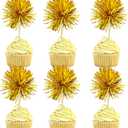 Gyufise 30Pcs Foil Firework Cupcake Toppers Sparkle Tinsel Cake Toppers Tinsel Drink Cake Decoration Cocktail Picks for Birthday Wedding Graduation Party Supplies Dark Gold