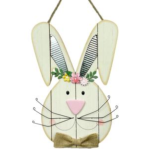 Easter Bunny Decorations for Front Door Decor, Cute Wooden Rabbit Sign Easter Wall Hanging Plaque Art, Hanger for Home Outdoor Porch Spring Indoor Garden