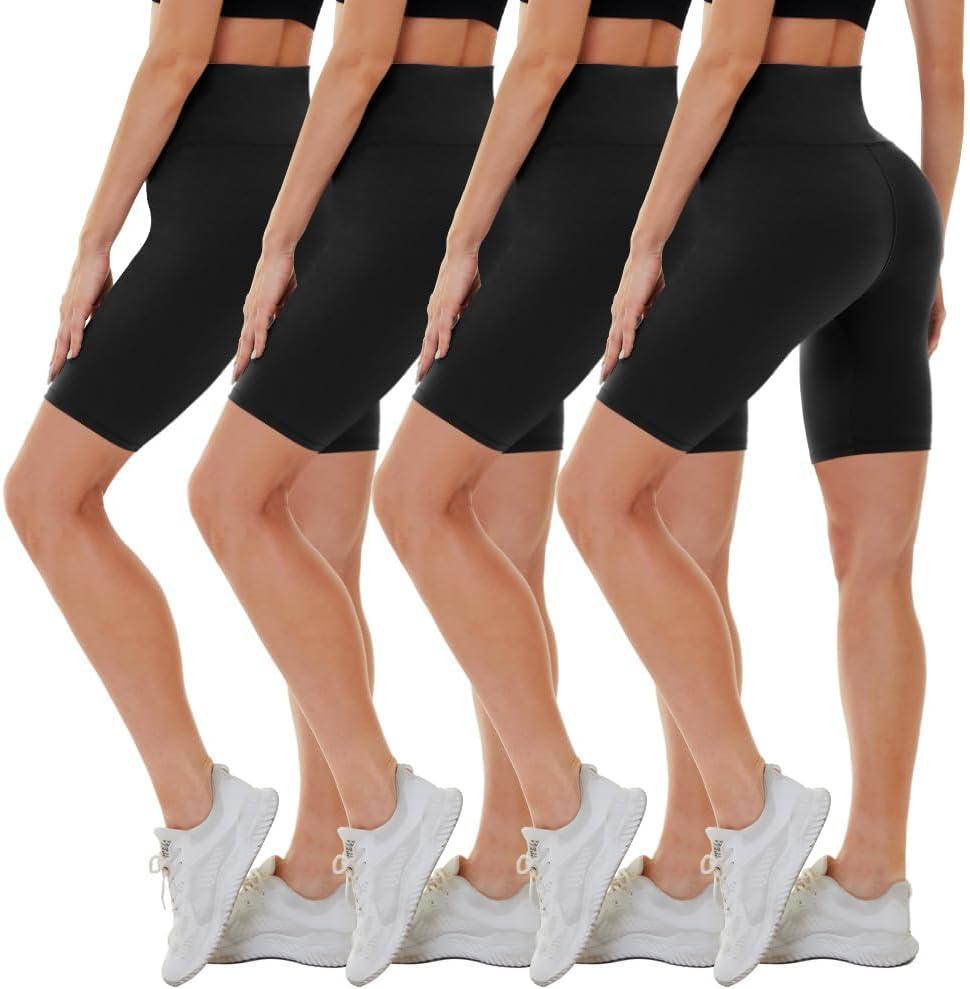 CAMPSNAIL 4 Pack Biker Shorts for Women High Waist - 5"/8" Tummy Control Soft Athletic Yoga Workout Running Gym Shorts (Small-Medium)