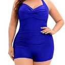 Women's Plus Size Bathing Suits One Piece Swimsuit Women Tummy Control Vintage Ruched Swimwear Royal Blue L