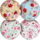 BTaT- Floral Dessert Plates Ceramic, Set of 4, 8 Inch, Assorted Colors with Golden Rim, Deep Porcelain Floral Plates Set of 4, Dishwasher Safe