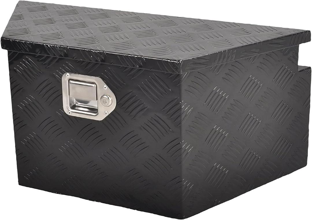 26 Inch Aluminum Utility Trailer Tongue Tool Box Wide Utility Trailer Tongue Toolbox RV Storage OrganizerTrailer Storage Tool Box With Lock & Keys Black,5 Bar Tread (26"X13.3"X12")
