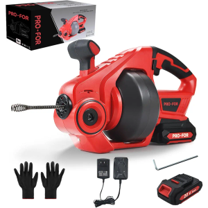20V Cordless Electric Drain Auger, 25Ft Auto-Feed Drain Snake, Replaceable Cable, 2.0Ah Battery & Charger, LED Light, Clog Remover for Sink, Shower, Kitchen, Bathroom Pipes (3/4"-2")