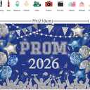 7x5ft Prom 2026 Photography Backdrop Blue and Silvery Glitter Balloons Flags Congrats Grad 2026 Prom Graduation Party Decorations Banner Suppies