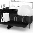 simplehuman Large Capacity Dish Drying Rack with Stainless Steel Frame, 360 Easy Drain Swivel Spout, Utensil & Wine Glass Holder, Anti-Residue Coating, Moisture Control Surface, Matte Black (Full-Size (20'' X 22.3'' X 11.5''))