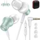 ASKUBSKU Noise Isolating Wired Earbuds for Chromebook Laptop PC, Ear Buds Wired with 3.5mm Plug in Audio Jack Mic/Mute HiFi Stereo Wire Headphones Corded Earphone for Kindle Fire/Switch School, Green