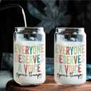 Speech Therapy Mental Health Gifts Glass Cup,Everyone Deserves A Voice Glass Cup With Lids And Straws 14oz, Slp Speech Pathologist Inspirational Counseling Gifts