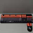 FOPETT Wireless Keyboard and Mouse Combo - 2.4G Full-Sized Cute Colorful Mouse and Keyboard with 104 Round Keys Retro Typewriter Keyboard for Laptop/Windows/PC - Orange Gradient
