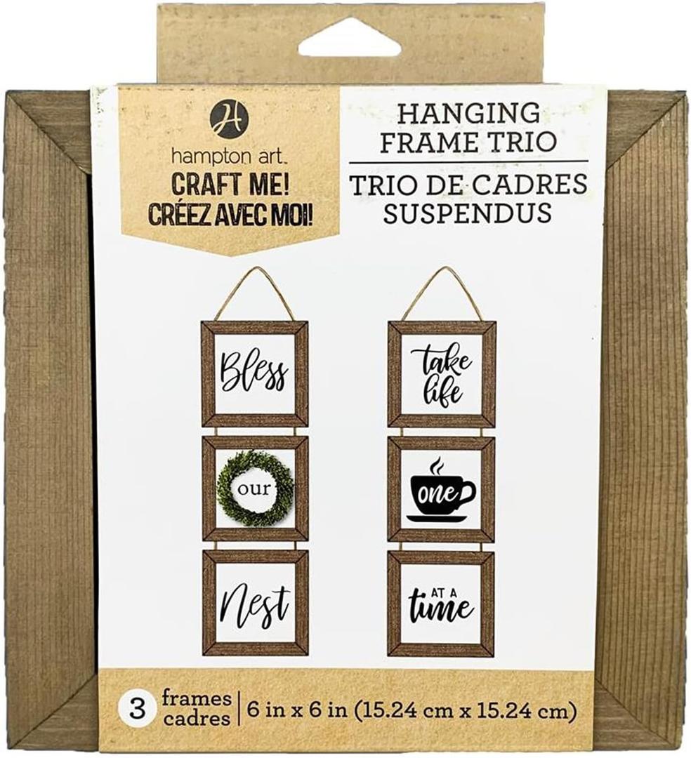 Hampton Art Wood Rustic Frame 6" X 6" Hanging Trio With White Insert, Wood Plaque, Sign Blank, Blanks, Wooden Plaques, Blank Signs For Crafts, Wooden Sign Blank, Planks For Crafts