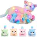 Skylety Nurturing Cat Stuffed Animal with 4 Plush Kittens, Cat Baby Stuffed for Girls Boys Plushy Mommy Kitty with Baby Kittens for Christmas Birthday Party Favors Gifts(LED Style)