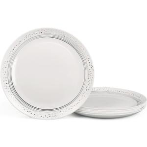 10.5 inch Dinner Plate Set of 6, Lightweight Round Opal Glass Dinnerware Plates, Dishwasher and Microwave Safe, Black Modern Speckled Design (Galaxy)